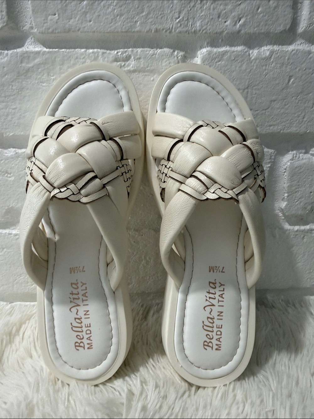 Bella Vita Bone Braided Leather Slide Mules